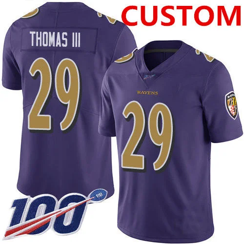 Rugby Jersey for Custom Team Colors-Custom B.Ravens Purple Men's Stitched Limited Rush 100th Season Jersey Stitched American Football Jerseys