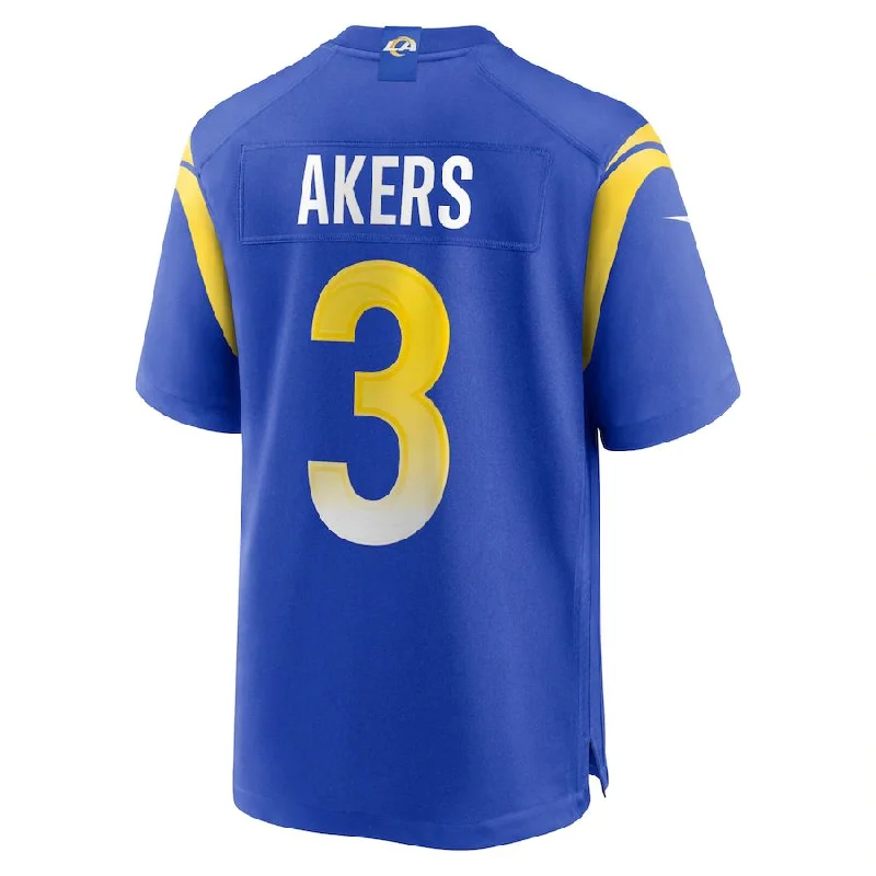 Rugby Jersey for Player Recognition-LA.Rams #3 Cam Akers Royal Game Jersey Stitched American Football Jerseys