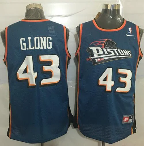 Basketball Jersey for Custom Team Numbers-Pistons #43 Grant Long Blue Throwback Stitched Basketball Jersey