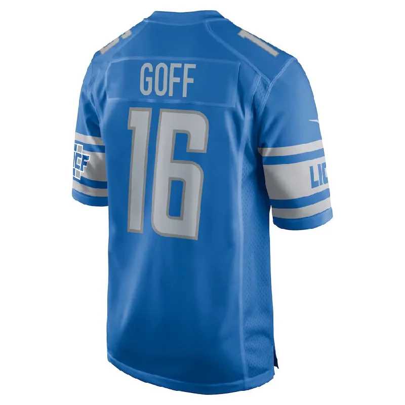 Rugby Jersey for Gift Ideas for Rugby Fans-D.Lions #16 Jared Goff Blue Player Game Jersey Stitched American Football Jerseys