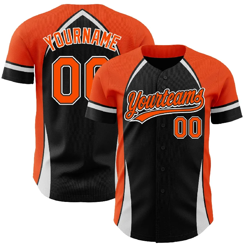 Baseball Jersey for Group Sports Apparel-Custom Black Orange-White 3D Pattern Design Curve Solid Authentic Baseball Jersey