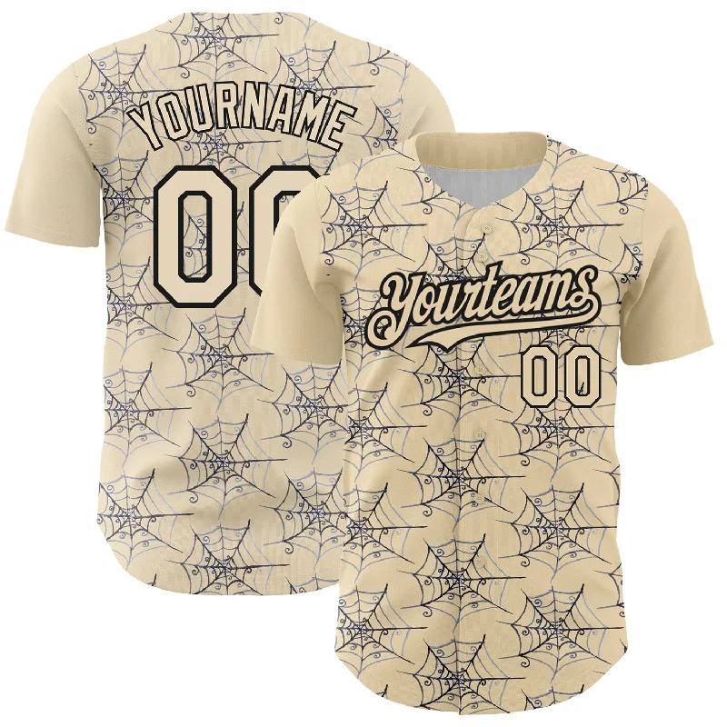 Baseball Jersey for Personalized Baseball Gifts for Supporters-Custom Cream Black 3D Pattern Design Spider Web Authentic Baseball Jersey