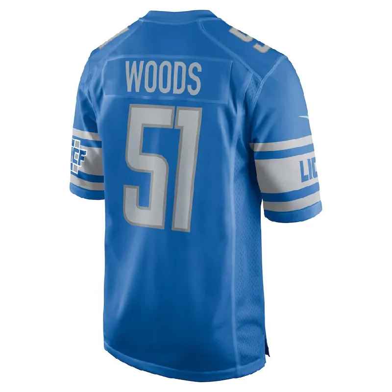 Rugby Jersey for School Sports Gear-D.Lions #51 Josh Woods Blue Player Game Jersey Stitched American Football Jerseys