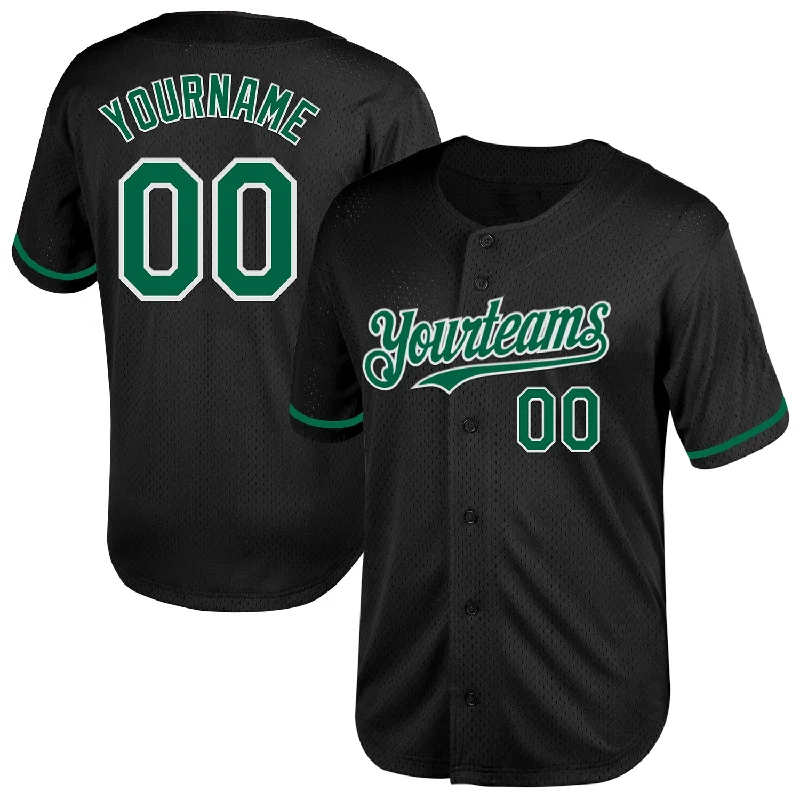 Baseball Jersey for Baseball Jerseys for Group Orders-Custom Black Kelly Green-White Mesh Authentic Throwback Baseball Jersey