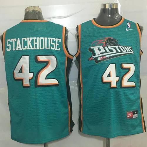 Basketball Jersey for Game Day-Pistons #42 Jerry Stackhouse Green Throwback Stitched Basketball Jersey