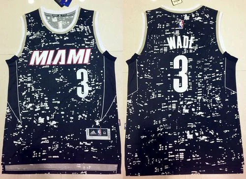 Basketball Jersey for Custom Team Apparel for Schools-Heat #3 Dwyane Wade Black City Light Stitched Basketball Jersey