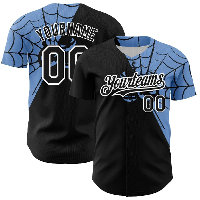 Baseball Jersey for Fan Gear for Baseball Games-Custom Black Light Blue-White 3D Pattern Design Spider Web Authentic Baseball Jersey