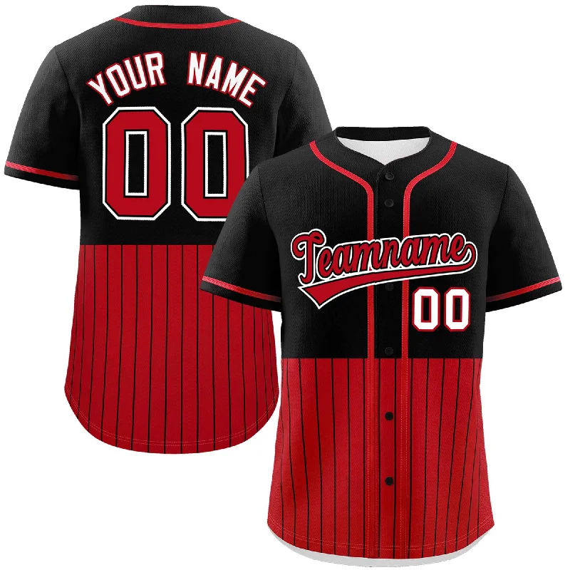 Baseball Jersey for Special Edition Baseball Jerseys-Custom Black Red Personalized Half Stripe Design Authentic Baseball Jersey