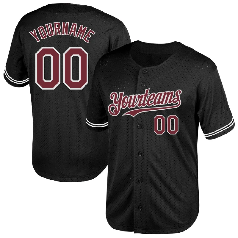 Baseball Jersey for Baseball-Themed Birthday Gifts-Custom Black Burgundy-White Mesh Authentic Throwback Baseball Jersey