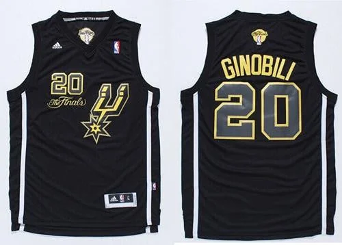 Basketball Jersey for Official Team Jerseys for Fans-Spurs #20 Manu Ginobili Black(Gold No.) Champions Stitched Basketball Jersey