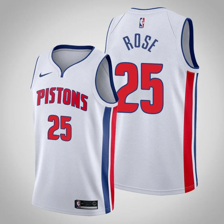 Basketball Jersey for Personalized Jerseys for School Teams-Men's Detroit Pistons #25 Derrick Rose White Stitched Basketball Jersey