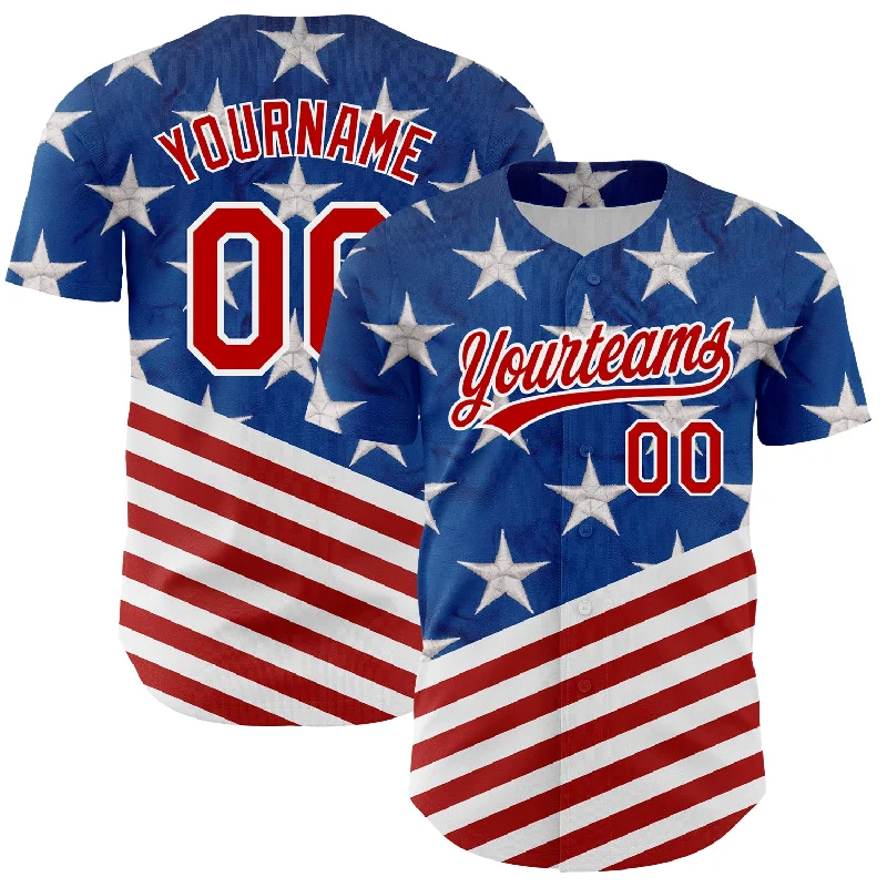 Baseball Jersey for Baseball Fan Gifts for Birthdays-Custom Royal Red-White 3D American Flag Patriotic Authentic Baseball Jersey