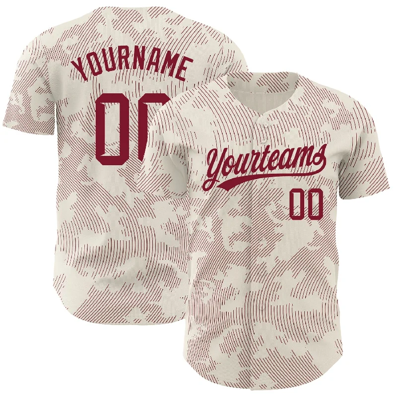 Baseball Jersey for Personalized Jerseys for Events-Custom Cream Crimson 3D Pattern Design Curve Lines Authentic Baseball Jersey