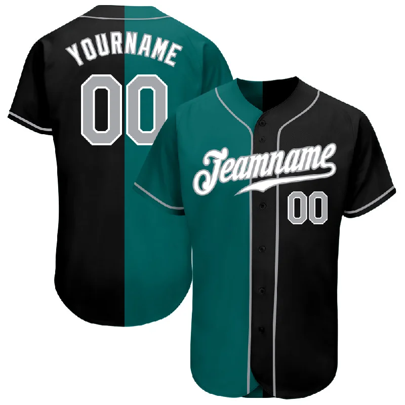 Baseball Jersey for Fan Merchandise for Baseball Events-Custom Black Gray-Teal Authentic Split Fashion Baseball Jersey