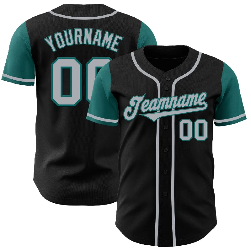 Baseball Jersey for Promotional Baseball Merchandise-Custom Black Gray-Teal Authentic Two Tone Baseball Jersey