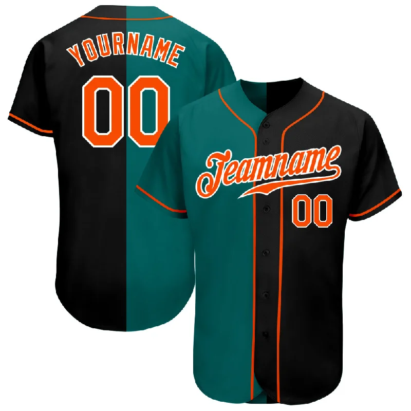 Baseball Jersey for Custom Graphics for Baseball Jerseys-Custom Black Orange-Teal Authentic Split Fashion Baseball Jersey