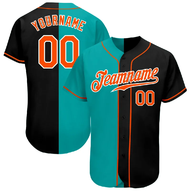 Baseball Jersey for Collector’s Baseball Gear-Custom Black Orange-Aqua Authentic Split Fashion Baseball Jersey