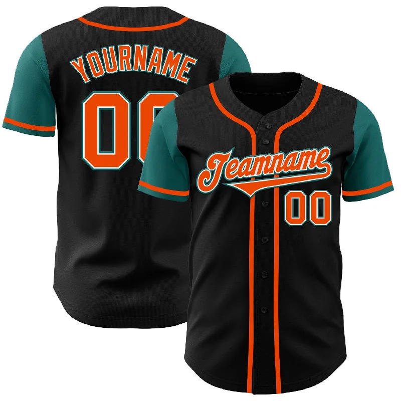 Baseball Jersey for Fan Gear for Game Day-Custom Black Orange-Teal Authentic Two Tone Baseball Jersey