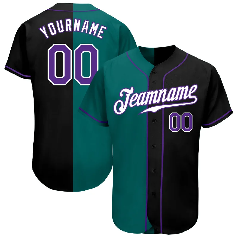 Baseball Jersey for Custom Team Jerseys for Kids-Custom Black Purple-Teal Authentic Split Fashion Baseball Jersey