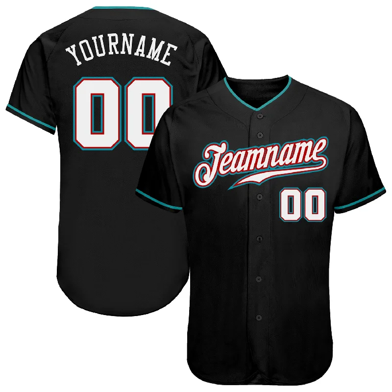 Baseball Jersey for Baseball Fan Apparel for Events-Custom Black White-Teal Authentic Baseball Jersey