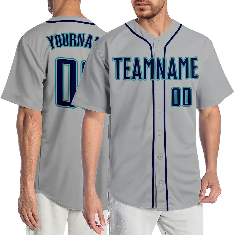 Baseball Jersey for Team Practice Gear-Custom Gray Navy-Teal Authentic Baseball Jersey