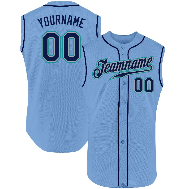 Baseball Jersey for Special Baseball Tournament Jerseys-Custom Light Blue Navy-Teal Authentic Sleeveless Baseball Jersey