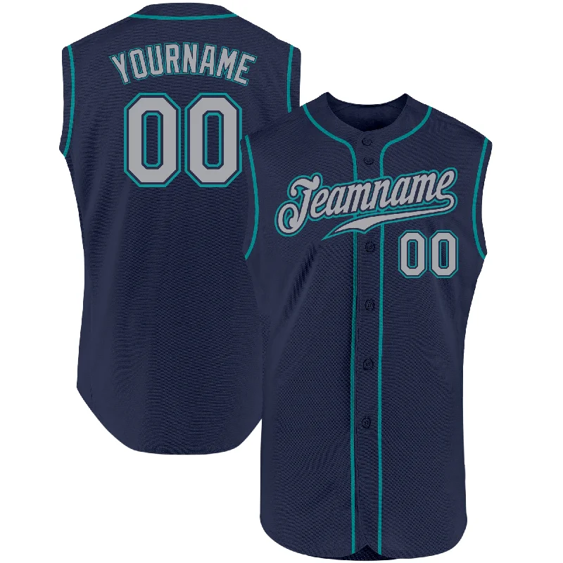 Baseball Jersey for Limited-Edition Baseball Team Jerseys-Custom Navy Gray-Teal Authentic Sleeveless Baseball Jersey