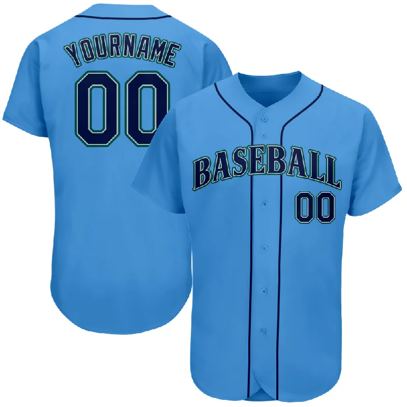 Custom Baseball Jersey for Teams-Custom Powder Blue Navy-Teal Authentic Baseball Jersey