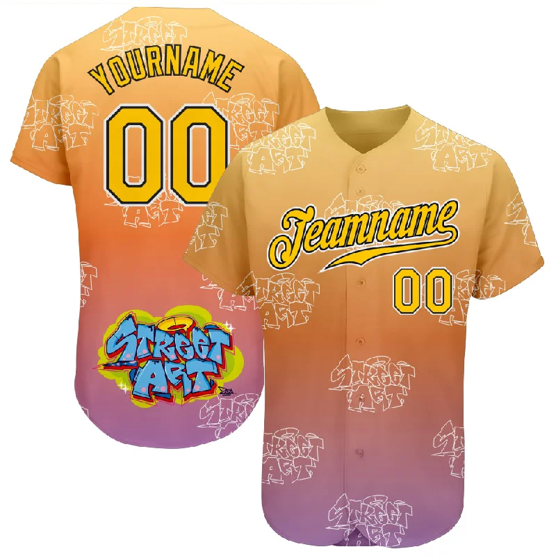 Personalized Baseball Jersey for Fans-Custom Graffiti Pattern Gold-Black 3D Authentic Baseball Jersey