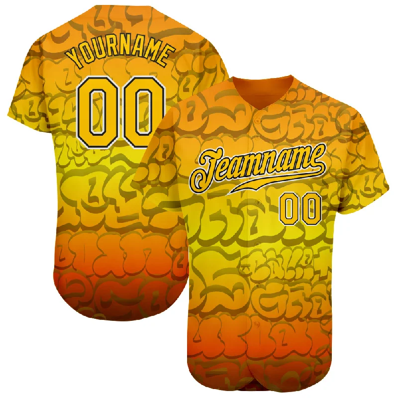 Baseball Jersey for Custom Fan Jerseys for Players-Custom Graffiti Pattern Gold-Black 3D Authentic Baseball Jersey