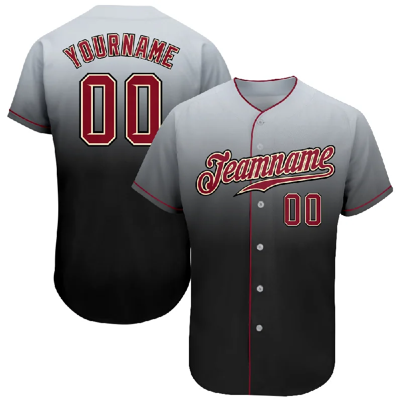 Baseball Jersey for Championship Games-Custom Gray Crimson-Black Authentic Fade Fashion Baseball Jersey