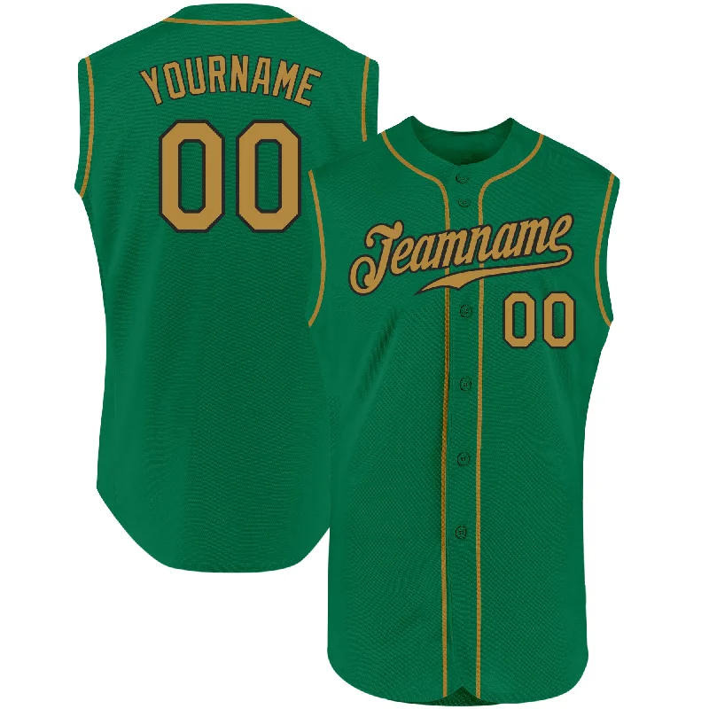 Baseball Jersey for Custom Baseball Jerseys for Tournaments-Custom Kelly Green Old Gold-Black Authentic Sleeveless Baseball Jersey