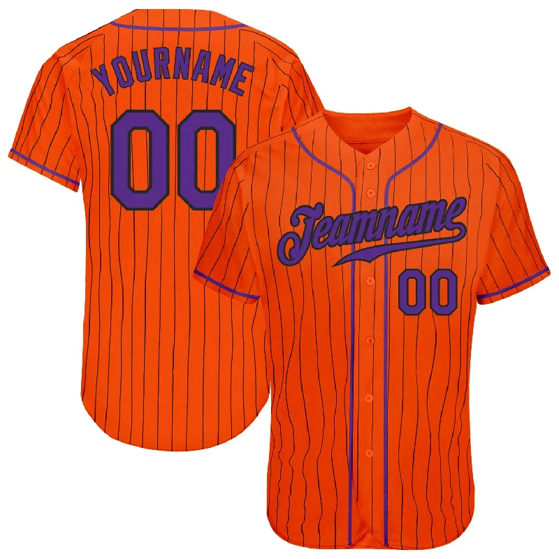 Baseball Jersey for Custom Jerseys for Local Baseball Teams-Custom Orange Black Pinstripe Purple-Black Authentic Baseball Jersey