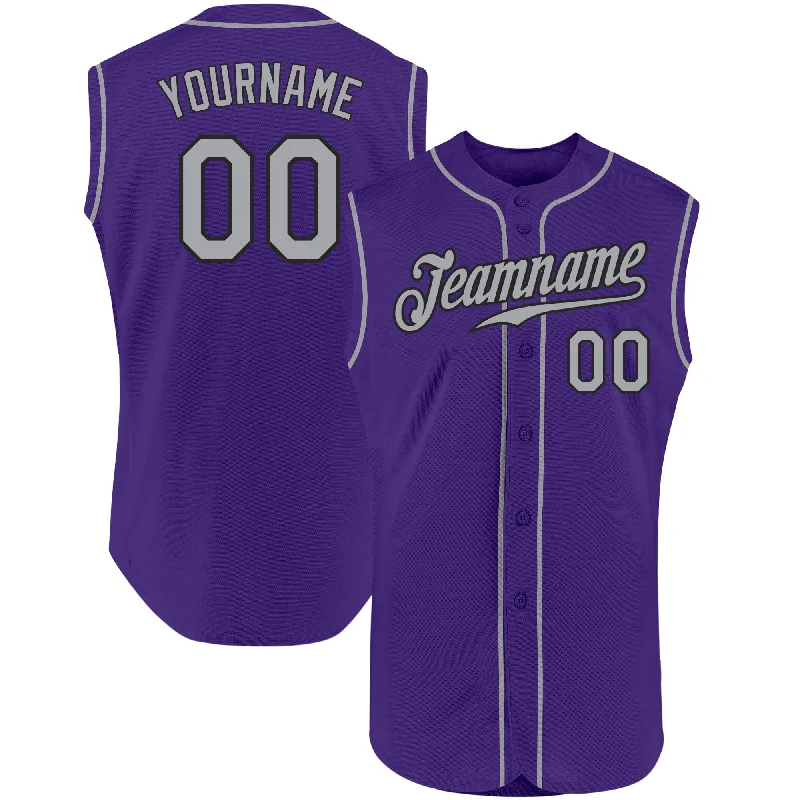 Baseball Jersey for Fan Merchandise for Baseball Events-Custom Purple Gray-Black Authentic Sleeveless Baseball Jersey