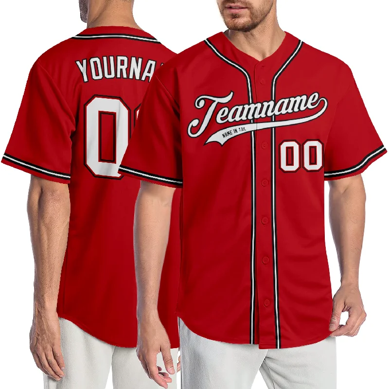 Baseball Jersey for Custom Baseball Shirts-Custom Red White-Black Authentic Baseball Jersey