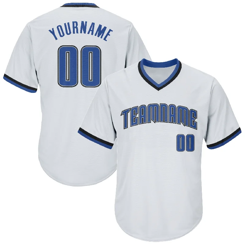 Baseball Jersey for Personalized Game Jerseys for Fans-Custom White Blue-Black Authentic Throwback Rib-Knit Baseball Jersey Shirt