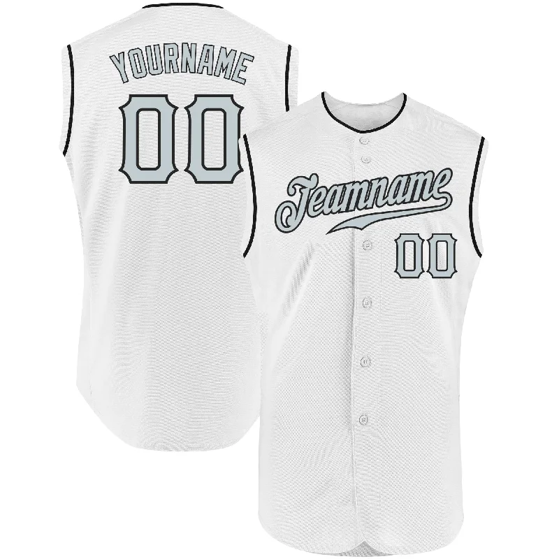 Baseball Jersey for Custom Numbers-Custom White Silver-Black Authentic Sleeveless Baseball Jersey