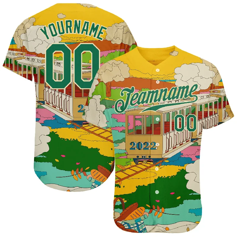 Baseball Jersey for Group Apparel for Teams-Custom Gold Kelly Green-Cream 3D Pattern Design Train Authentic Baseball Jersey