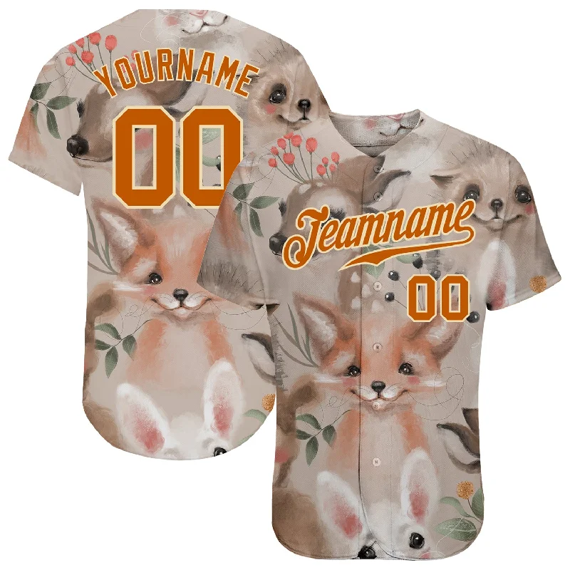 Baseball Jersey for Game Day-Custom White Texas Orange-Cream 3D Pattern Design Foxes Authentic Baseball Jersey