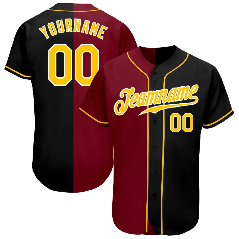 Baseball Jersey for Custom Fan Gear for Competitions-Custom Black Gold-Crimson Authentic Split Fashion Baseball Jersey