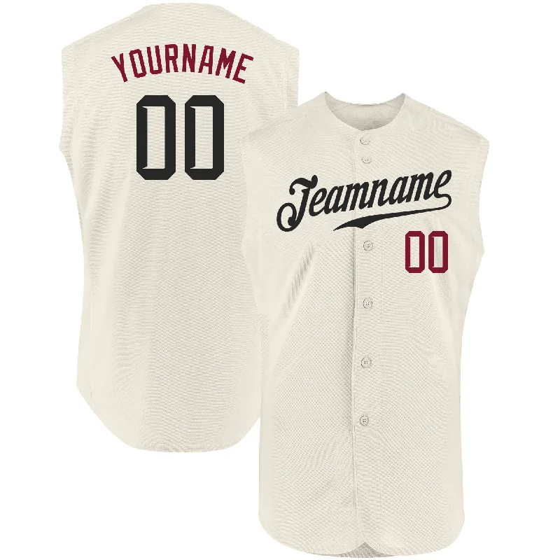 Baseball Jersey for Fun Baseball Apparel for Families-Custom Cream Black-Crimson Authentic Sleeveless Baseball Jersey