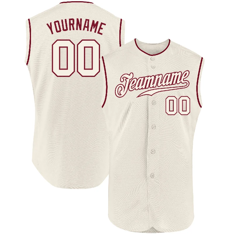 Baseball Jersey for Customized Jerseys for Baseball Leagues-Custom Cream Cream-Crimson Authentic Sleeveless Baseball Jersey