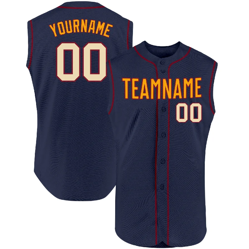 Baseball Jersey for School Spirit Jerseys for Fans-Custom Navy Cream-Crimson Authentic Sleeveless Baseball Jersey