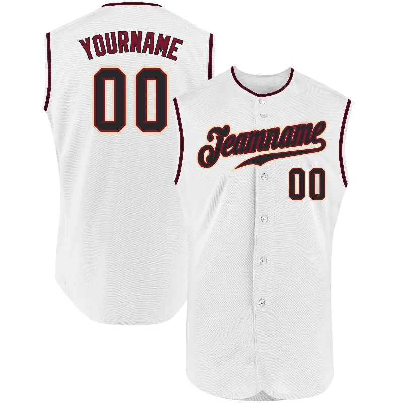 Baseball Jersey for Customized Team Logos-Custom White Black-Crimson Authentic Sleeveless Baseball Jersey