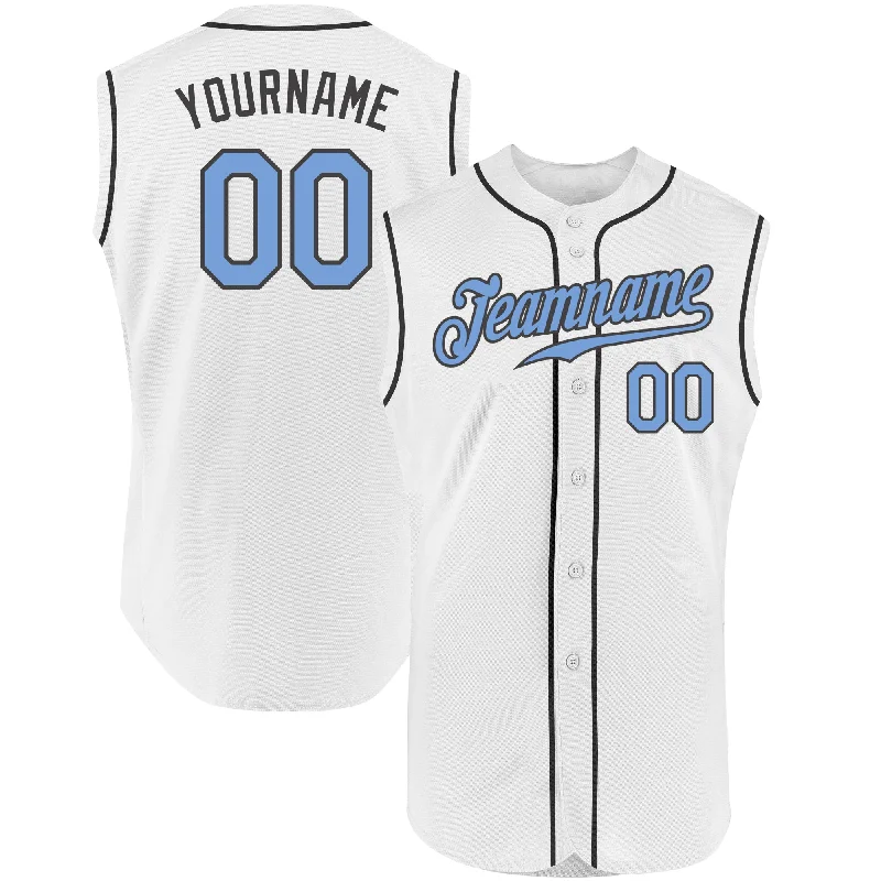 Baseball Jersey for Retro Style Jerseys-Custom White Light Blue-Steel Gray Authentic Sleeveless Baseball Jersey