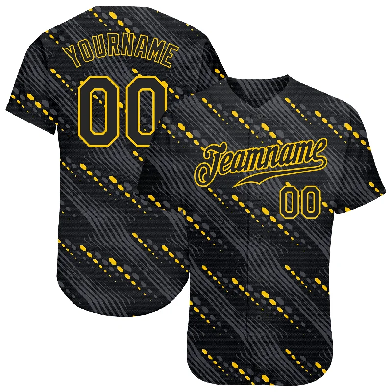 Baseball Jersey for Personalized Team Wear-Custom Black Black-Gold 3D Pattern Design Authentic Baseball Jersey