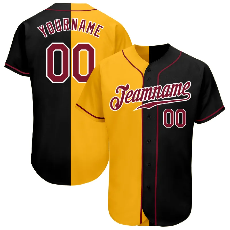 Baseball Jersey for Baseball Jerseys for Competitions-Custom Black Crimson-Yellow Authentic Split Fashion Baseball Jersey