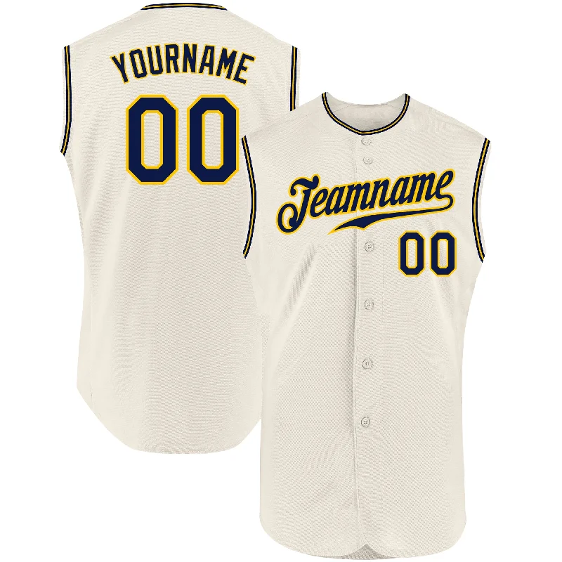 Baseball Jersey for Personalized Baseball Jerseys for Teams-Custom Cream Navy-Gold Authentic Sleeveless Baseball Jersey