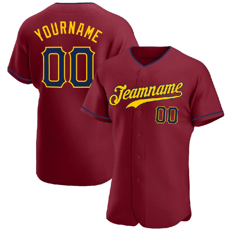 Baseball Jersey for School Teams-Custom Crimson Navy-Gold Authentic Baseball Jersey