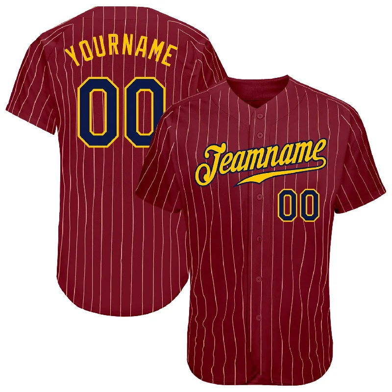 Baseball Jersey for Local Baseball League Jerseys-Custom Crimson Cream Pinstripe Navy-Gold Authentic Baseball Jersey